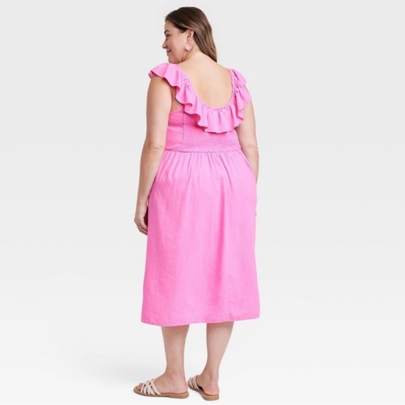 AVA & VIV Pink Ruffle Linen Empire Waist Dress - Picture 2 of 10